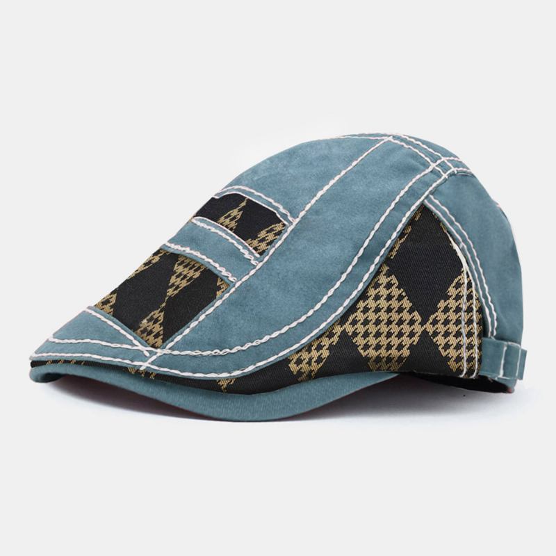 Menn Polyester Bomull Farge Kontrast Patchwork Geometrisk Mønster Uformelt Solskjerming Beret Flat Cap