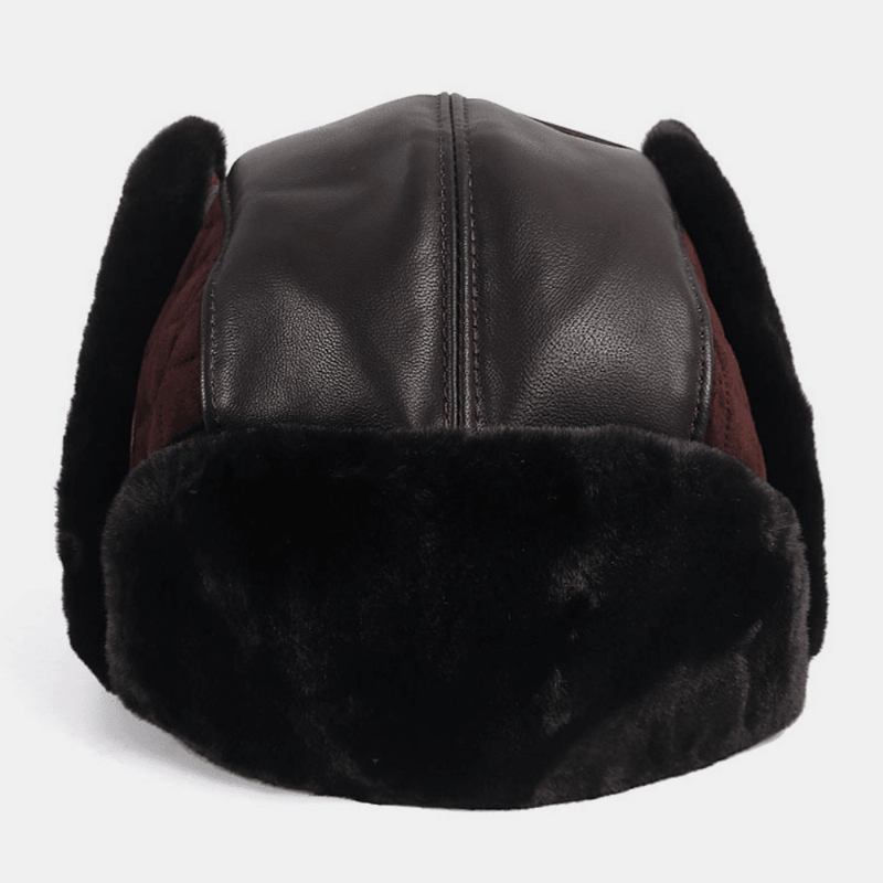 Menn Pu Pluss Velvet Thicken Trapper Hat Ensfarget Argyle Kuldebeskyttelse Vindtett Ørebeskyttelse Ushanka Lue