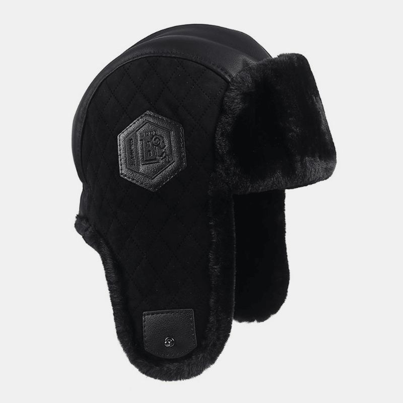 Menn Pu Pluss Velvet Thicken Trapper Hat Ensfarget Argyle Kuldebeskyttelse Vindtett Ørebeskyttelse Ushanka Lue