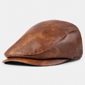 Menn Pu Skinn Ensfarge Absorber Svette Pustende Beret Flat Cap Uformell Varme Newsboy Hat Forward Hat