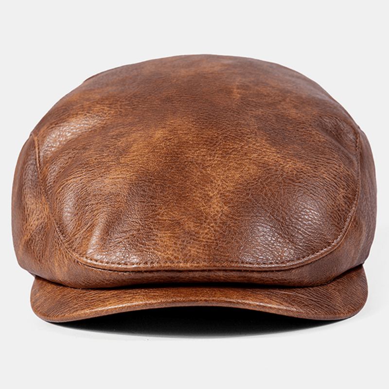 Menn Pu Skinn Ensfarge Absorber Svette Pustende Beret Flat Cap Uformell Varme Newsboy Hat Forward Hat