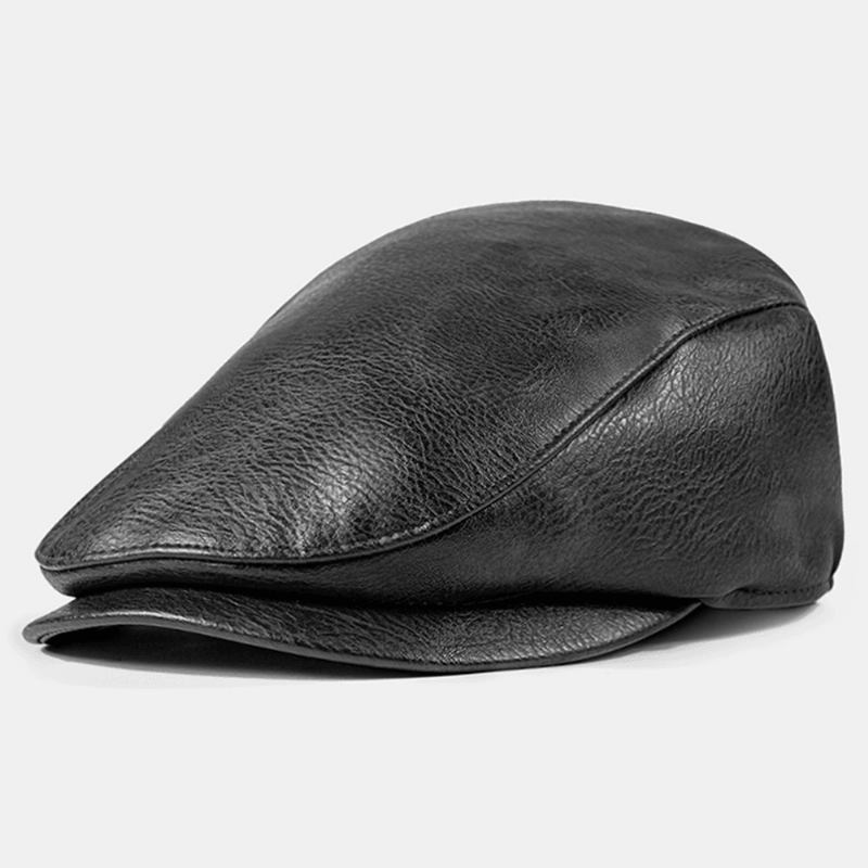 Menn Pu Skinn Ensfarge Absorber Svette Pustende Beret Flat Cap Uformell Varme Newsboy Hat Forward Hat