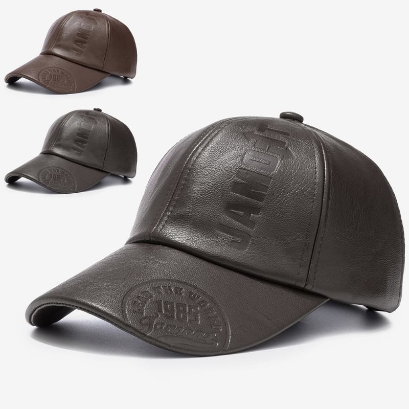 Menn Pu Skinn Retro Baseball Cap Trykt Med Logo Utendørs Varm Cap