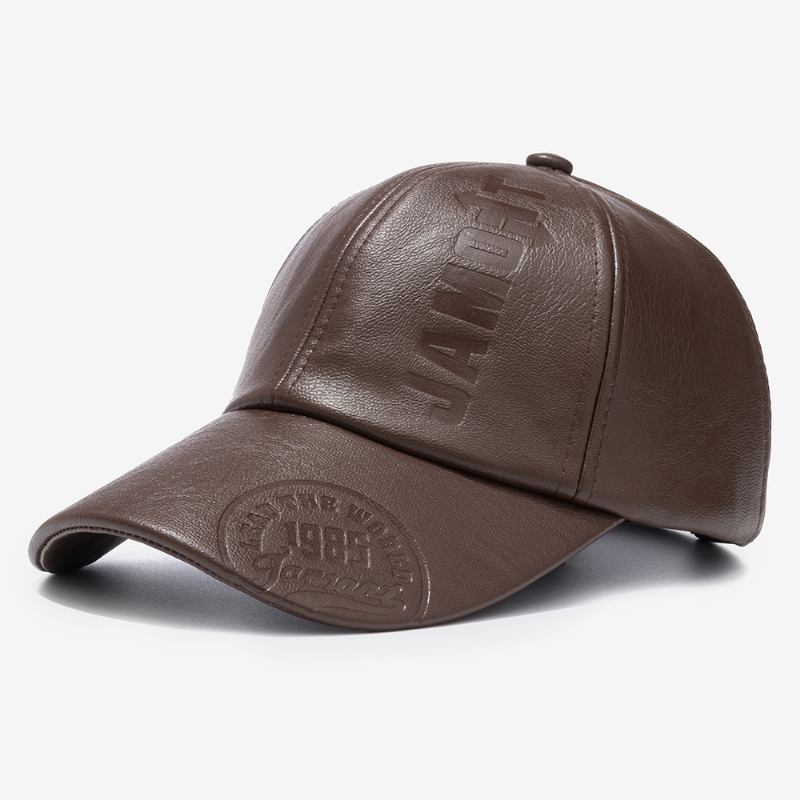 Menn Pu Skinn Retro Baseball Cap Trykt Med Logo Utendørs Varm Cap