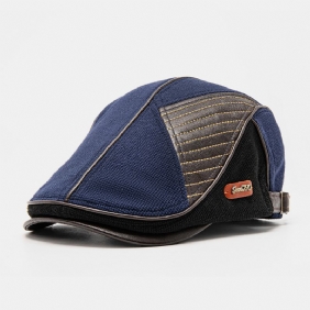 Menn Pustende Strikket Uregelmessig Pu-skjøting Flat Cap Læretikett Mote Wild Suncreen Beret Cap