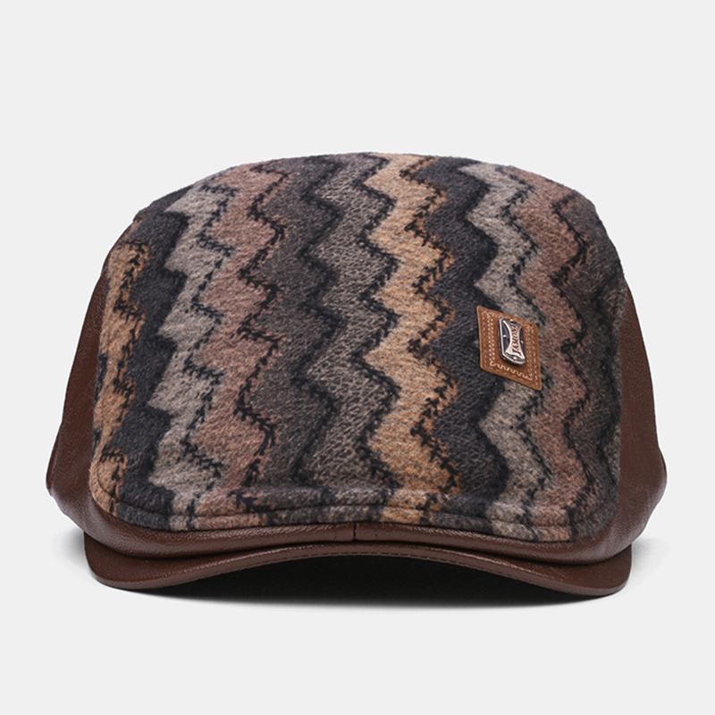 Menn Retro Fritids Outdoor Wave Stripe Patchwork Beret Hat Forward Hat