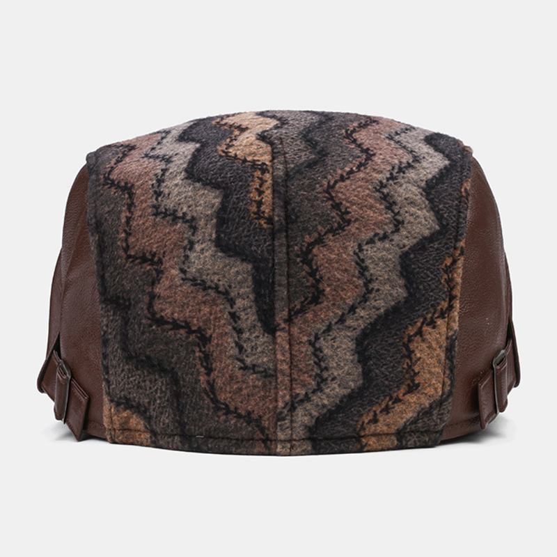 Menn Retro Fritids Outdoor Wave Stripe Patchwork Beret Hat Forward Hat