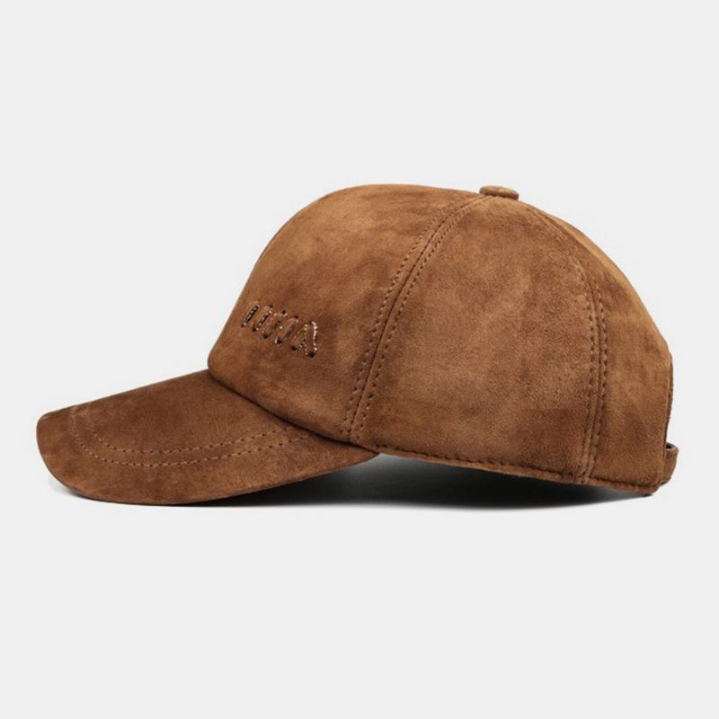 Menn Saueskinn Dome Short Rim Baseball Cap Vinter Outdoor Varm Winproof Leather Hat