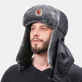 Menn Solid Soviet Badge Vindtett Trapper Hat Utendørs Tykk Ørebeskyttelse Varm Russisk Hat Ushanka Hat