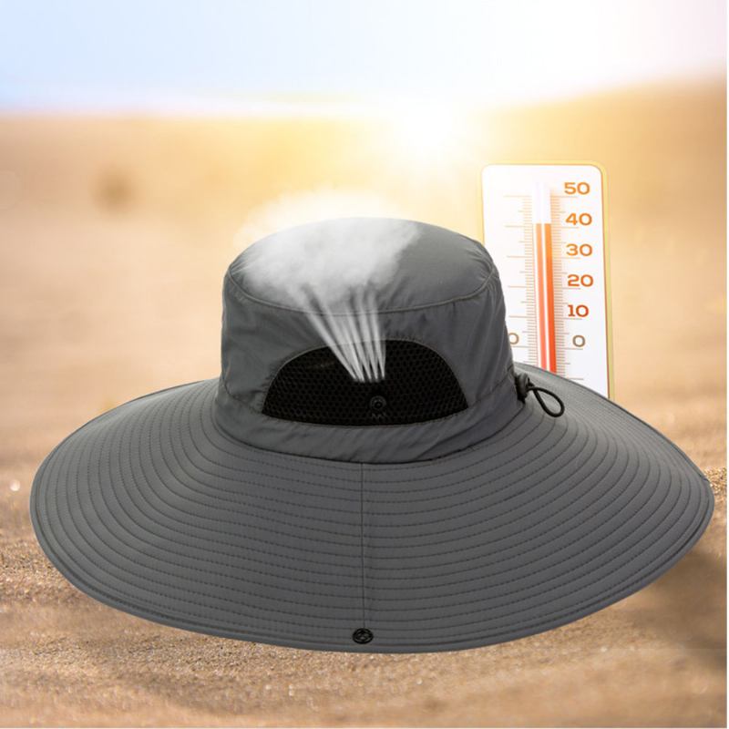 Menn Sommer Uv-beskyttelse Wild Big Rim 15 Centimeter Visir Justerbar Solhatt Bøttehatt For Fiske Fjellklatring