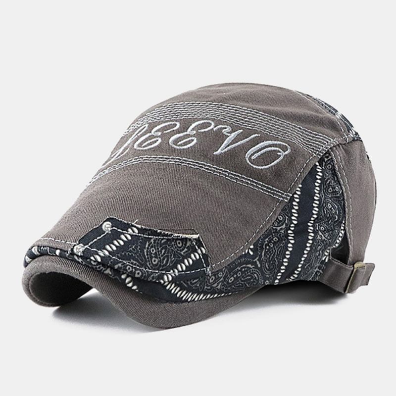 Menn Storbrem Brev Broderi Søm Forover Hatt Etnisk Justerbar Pustende Beret Flat Cap Driver Hat