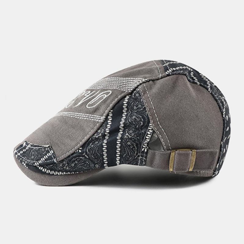 Menn Storbrem Brev Broderi Søm Forover Hatt Etnisk Justerbar Pustende Beret Flat Cap Driver Hat