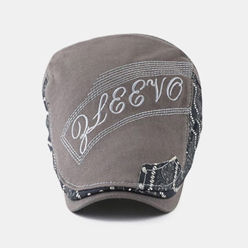 Menn Storbrem Brev Broderi Søm Forover Hatt Etnisk Justerbar Pustende Beret Flat Cap Driver Hat