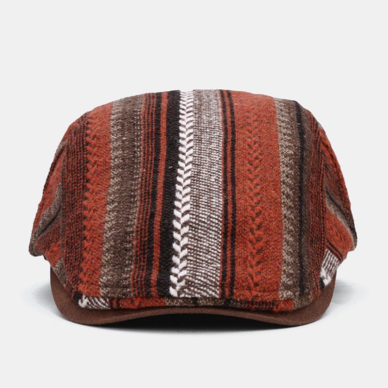 Menn Strikk Stripe Patchwork Retro Uformell Utendørs Forward Hat Beret Hat