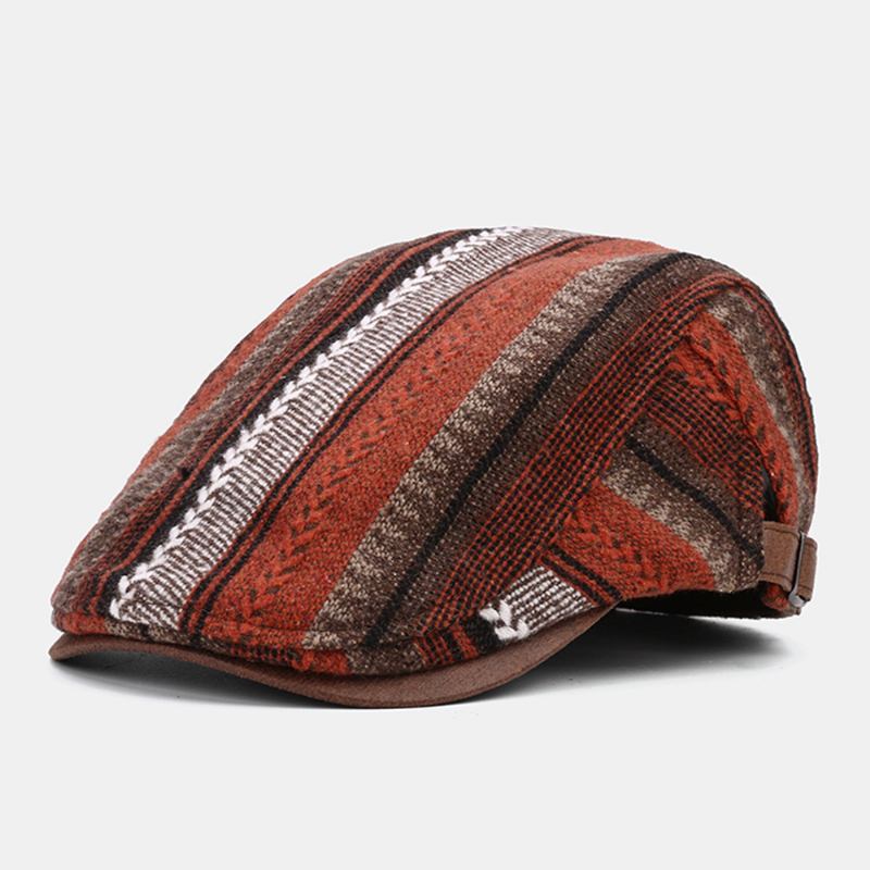 Menn Strikk Stripe Patchwork Retro Uformell Utendørs Forward Hat Beret Hat