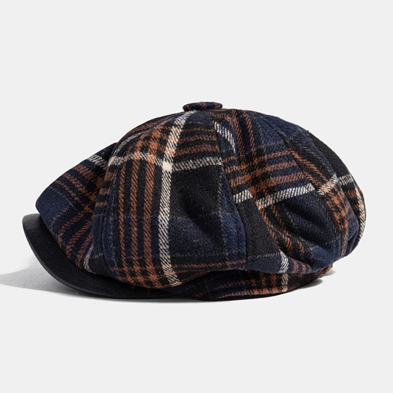 Menn Uformell Personlighet Rutete Mønster Newsboy Hat Åttekantet Cap Beret Hat