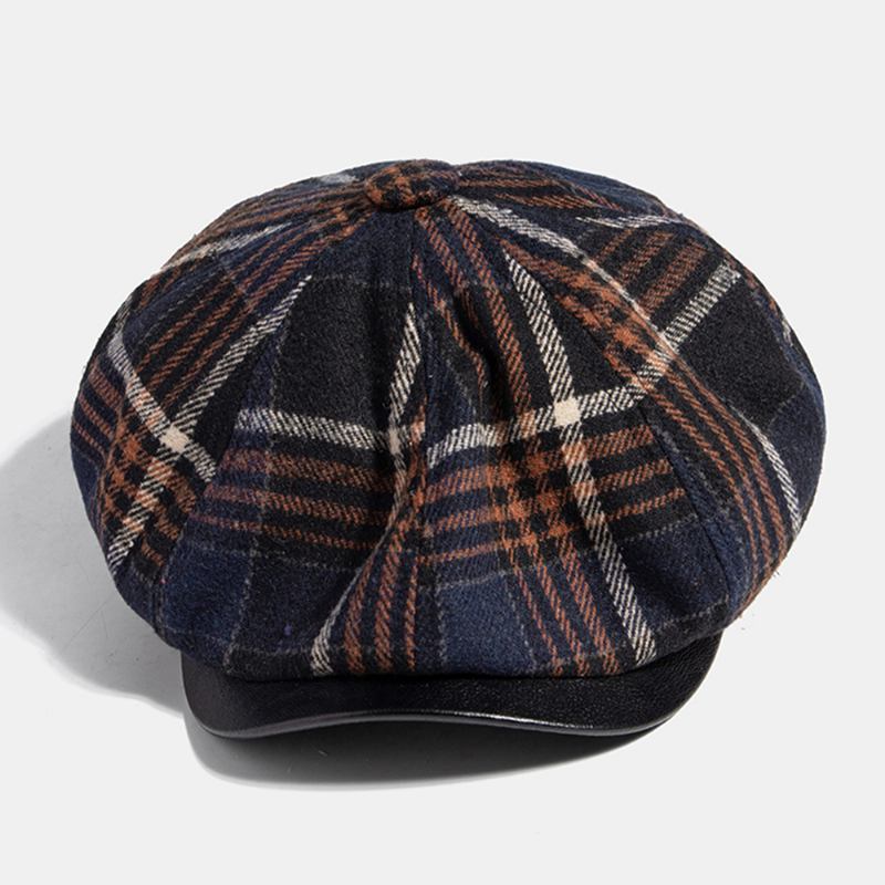 Menn Uformell Personlighet Rutete Mønster Newsboy Hat Åttekantet Cap Beret Hat