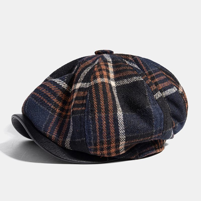 Menn Uformell Personlighet Rutete Mønster Newsboy Hat Åttekantet Cap Beret Hat