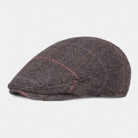 Menn Ull Sildebein Gitter Mønster Berets Britisk Retro Ørebeskyttelse Forward Hat Newsboy Hat