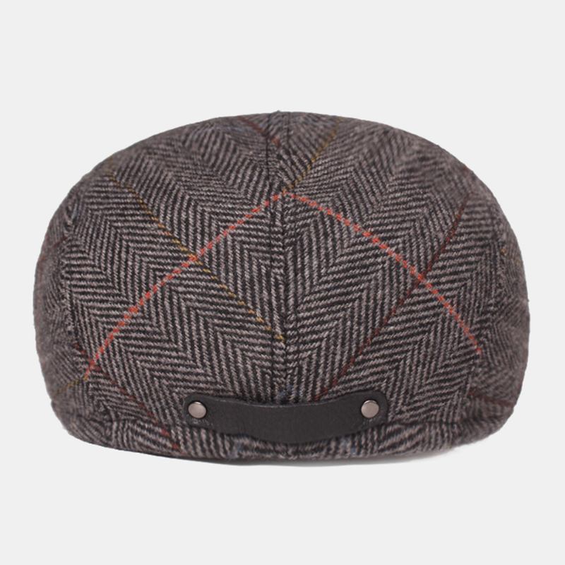 Menn Ull Sildebein Gitter Mønster Berets Britisk Retro Ørebeskyttelse Forward Hat Newsboy Hat