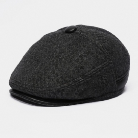 Menn Ullfilt Pluss Velvet Thicken Ørebeskyttelse Hold Varmen Uformell Forover Hat Beret Hat