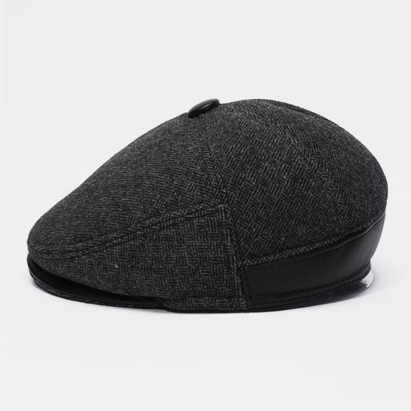 Menn Ullfilt Pluss Velvet Thicken Ørebeskyttelse Hold Varmen Uformell Forover Hat Beret Hat