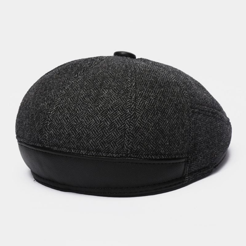 Menn Ullfilt Pluss Velvet Thicken Ørebeskyttelse Hold Varmen Uformell Forover Hat Beret Hat