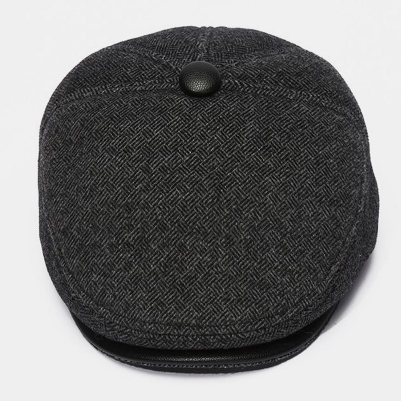 Menn Ullfilt Pluss Velvet Thicken Ørebeskyttelse Hold Varmen Uformell Forover Hat Beret Hat