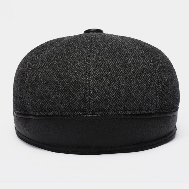 Menn Ullfilt Pluss Velvet Thicken Ørebeskyttelse Hold Varmen Uformell Forover Hat Beret Hat