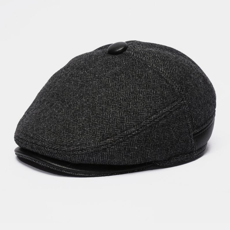 Menn Ullfilt Pluss Velvet Thicken Ørebeskyttelse Hold Varmen Uformell Forover Hat Beret Hat