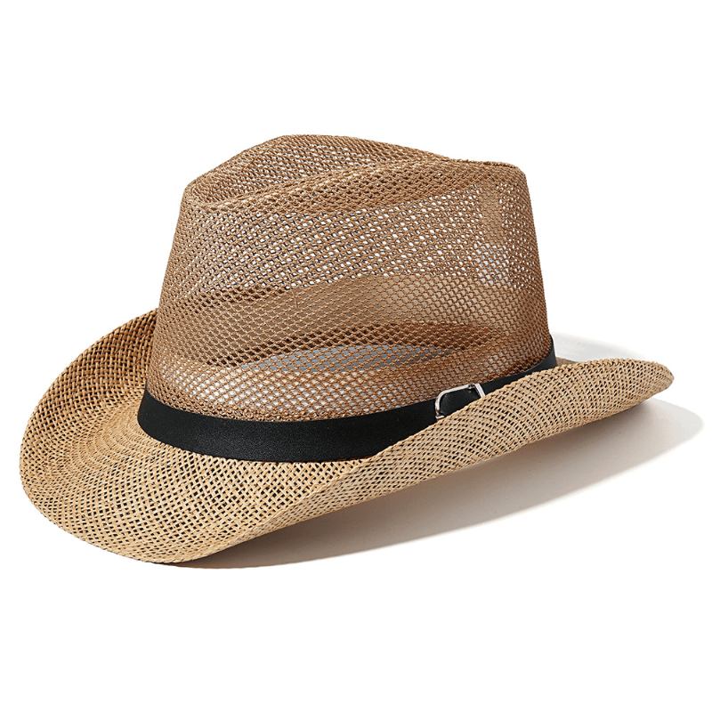 Menn Utendørs Pustende Mesh Bowler Jazz Hat Cowboy Sunshade Stråhatt