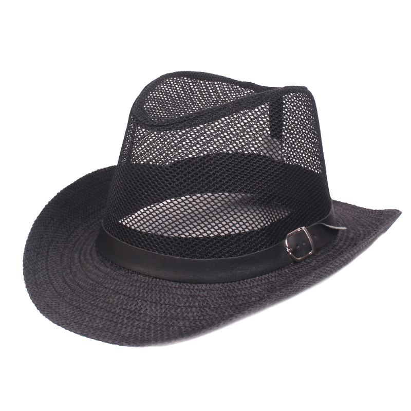 Menn Utendørs Pustende Mesh Bowler Jazz Hat Cowboy Sunshade Stråhatt