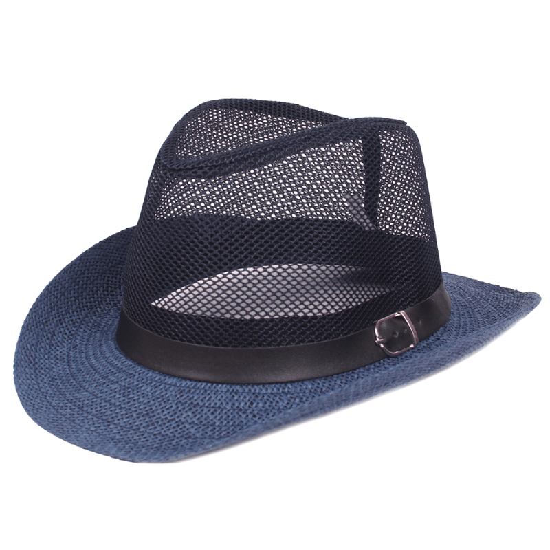 Menn Utendørs Pustende Mesh Bowler Jazz Hat Cowboy Sunshade Stråhatt