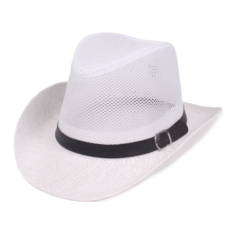 Menn Utendørs Pustende Mesh Bowler Jazz Hat Cowboy Sunshade Stråhatt