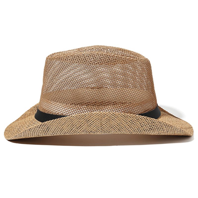 Menn Utendørs Pustende Mesh Bowler Jazz Hat Cowboy Sunshade Stråhatt