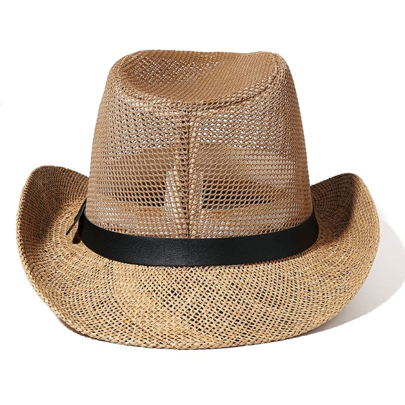 Menn Utendørs Pustende Mesh Bowler Jazz Hat Cowboy Sunshade Stråhatt