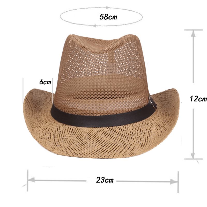 Menn Utendørs Pustende Mesh Bowler Jazz Hat Cowboy Sunshade Stråhatt