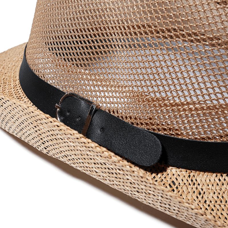 Menn Utendørs Pustende Mesh Bowler Jazz Hat Cowboy Sunshade Stråhatt