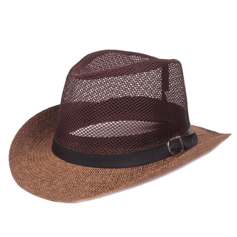 Menn Utendørs Pustende Mesh Bowler Jazz Hat Cowboy Sunshade Stråhatt