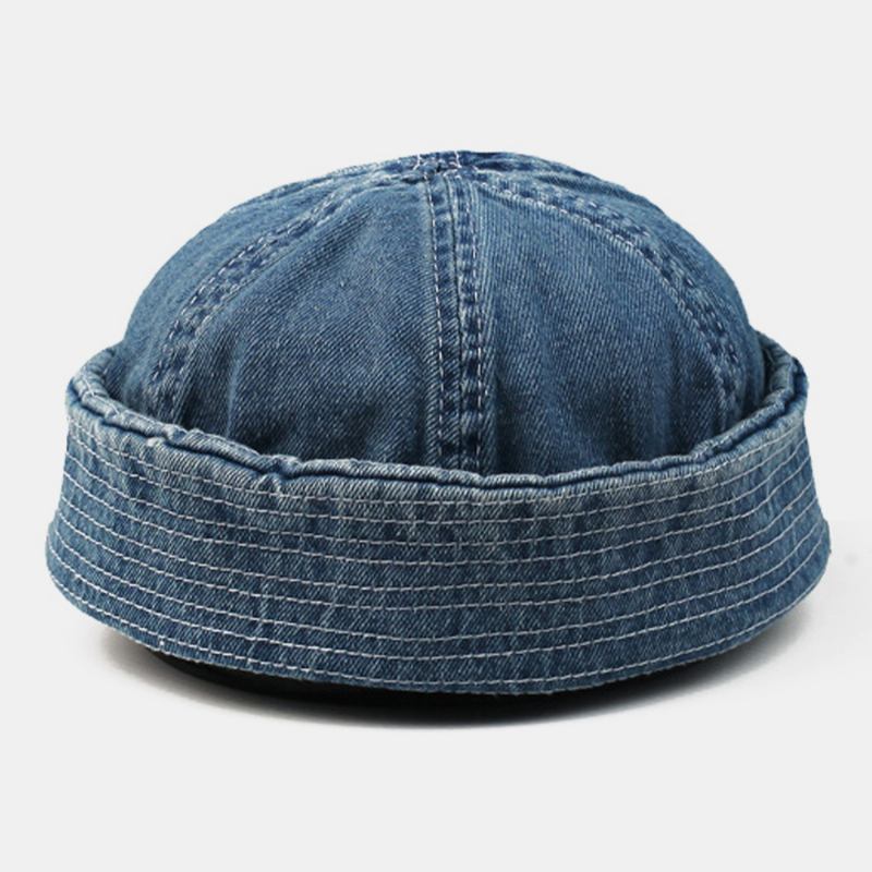 Menn Vasket Denim Ensfarge Justerbar Utendørs Fritids Lue Beanie Utleier Cap Skull Cap