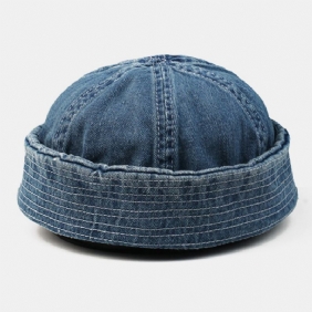 Menn Vasket Denim Ensfarge Justerbar Utendørs Fritids Lue Beanie Utleier Cap Skull Cap