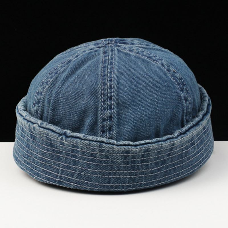 Menn Vasket Denim Ensfarge Justerbar Utendørs Fritids Lue Beanie Utleier Cap Skull Cap