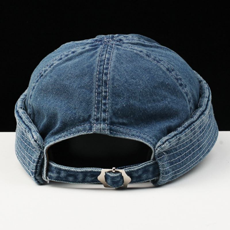 Menn Vasket Denim Ensfarge Justerbar Utendørs Fritids Lue Beanie Utleier Cap Skull Cap