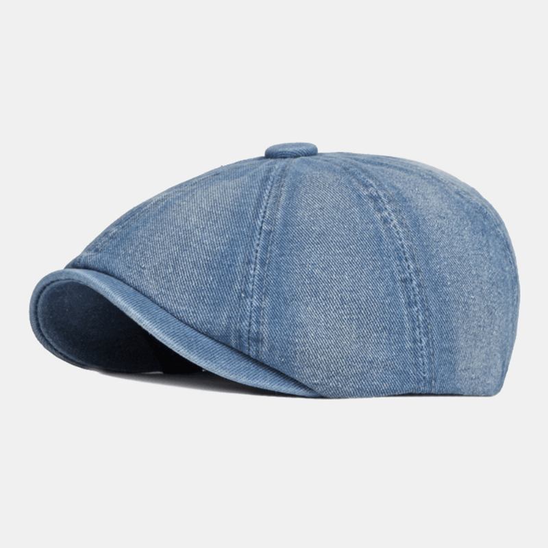 Menn Vasket Denim Rygg Elastisk Band Design Justerbar Åttekantet Hat Britisk Retro Short Rim Newsboy Hat Flat Hat Painter Hat