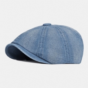 Menn Vasket Denim Rygg Elastisk Band Design Justerbar Åttekantet Hat Britisk Retro Short Rim Newsboy Hat Flat Hat Painter Hat