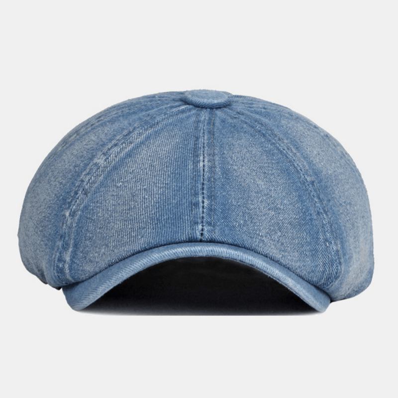 Menn Vasket Denim Rygg Elastisk Band Design Justerbar Åttekantet Hat Britisk Retro Short Rim Newsboy Hat Flat Hat Painter Hat