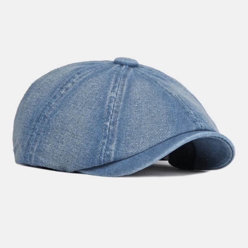 Menn Vasket Denim Rygg Elastisk Band Design Justerbar Åttekantet Hat Britisk Retro Short Rim Newsboy Hat Flat Hat Painter Hat