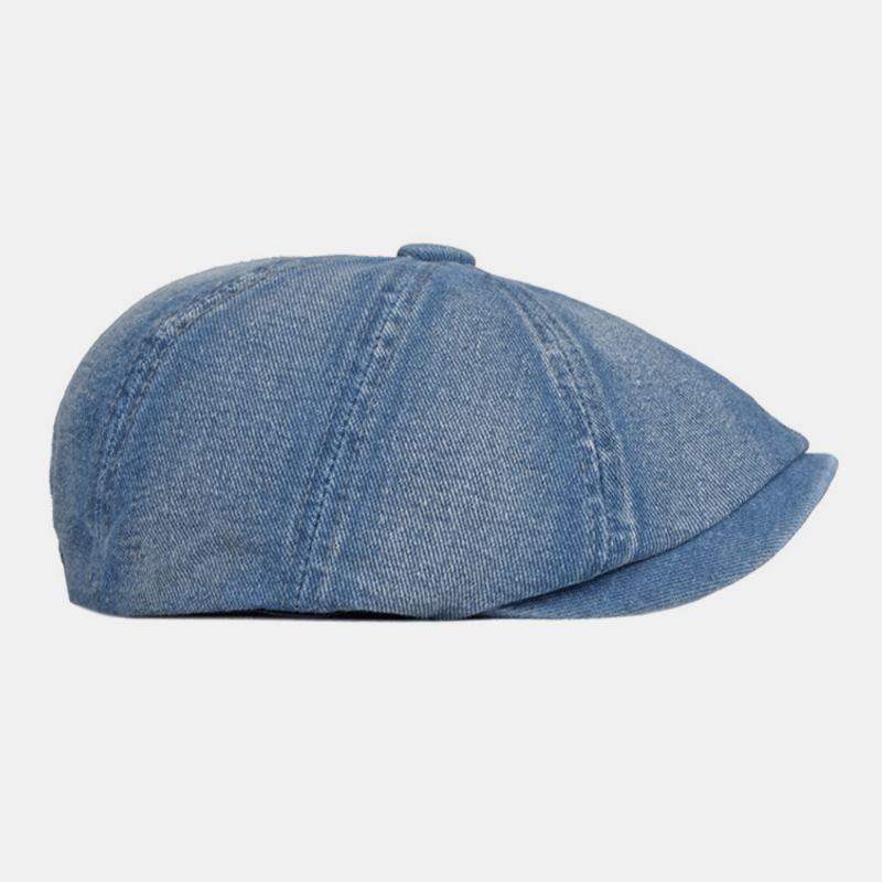 Menn Vasket Denim Rygg Elastisk Band Design Justerbar Åttekantet Hat Britisk Retro Short Rim Newsboy Hat Flat Hat Painter Hat