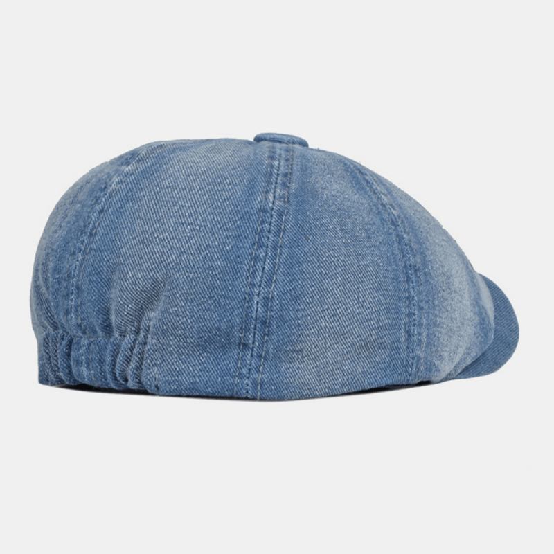 Menn Vasket Denim Rygg Elastisk Band Design Justerbar Åttekantet Hat Britisk Retro Short Rim Newsboy Hat Flat Hat Painter Hat