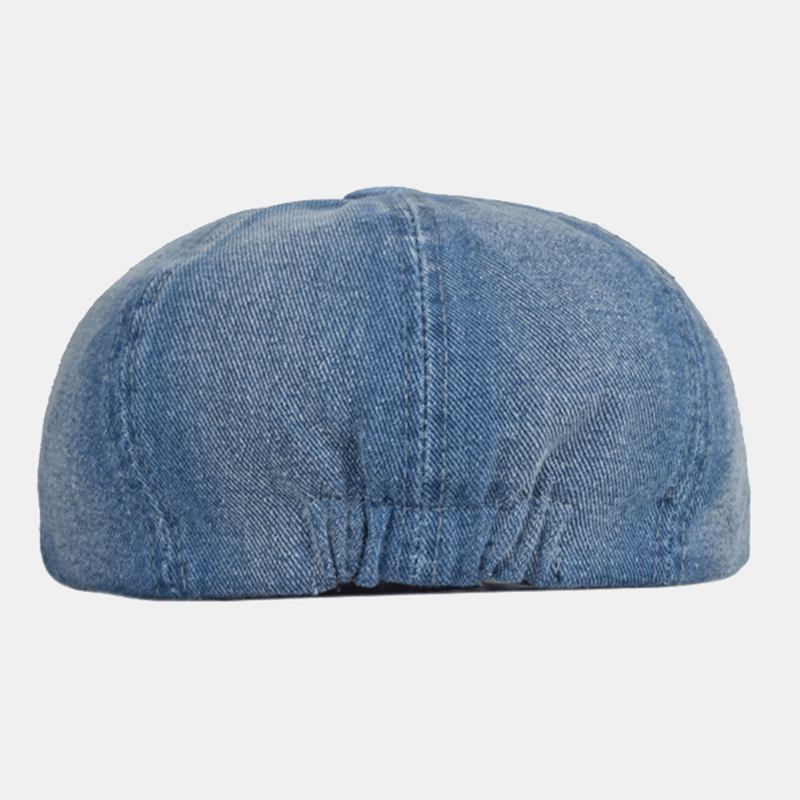 Menn Vasket Denim Rygg Elastisk Band Design Justerbar Åttekantet Hat Britisk Retro Short Rim Newsboy Hat Flat Hat Painter Hat